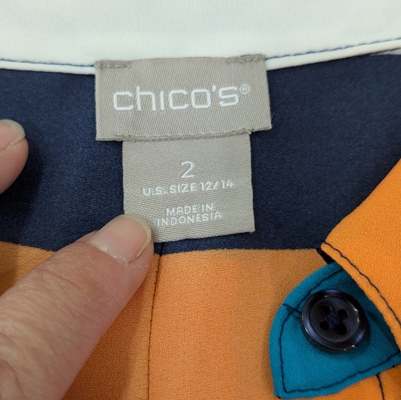Chico's Multicolor Striped Chiffon Button Down Blouse Collared Long Sleeve 12/14 - Picture 9 of 11